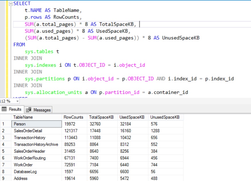 Query To Get All Table Size In Sql Server