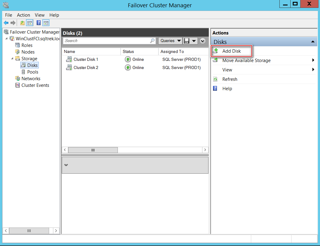 add disk to sql server failover cluster